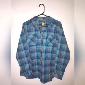 Cabela's Blue & Gray Plaid Flannel Button Down Long Sleeve Shirt Men's Size XL